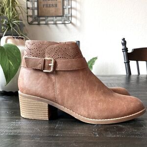 Steve Madden Brown Ankle Bootie Gold Buckle Zipper 5